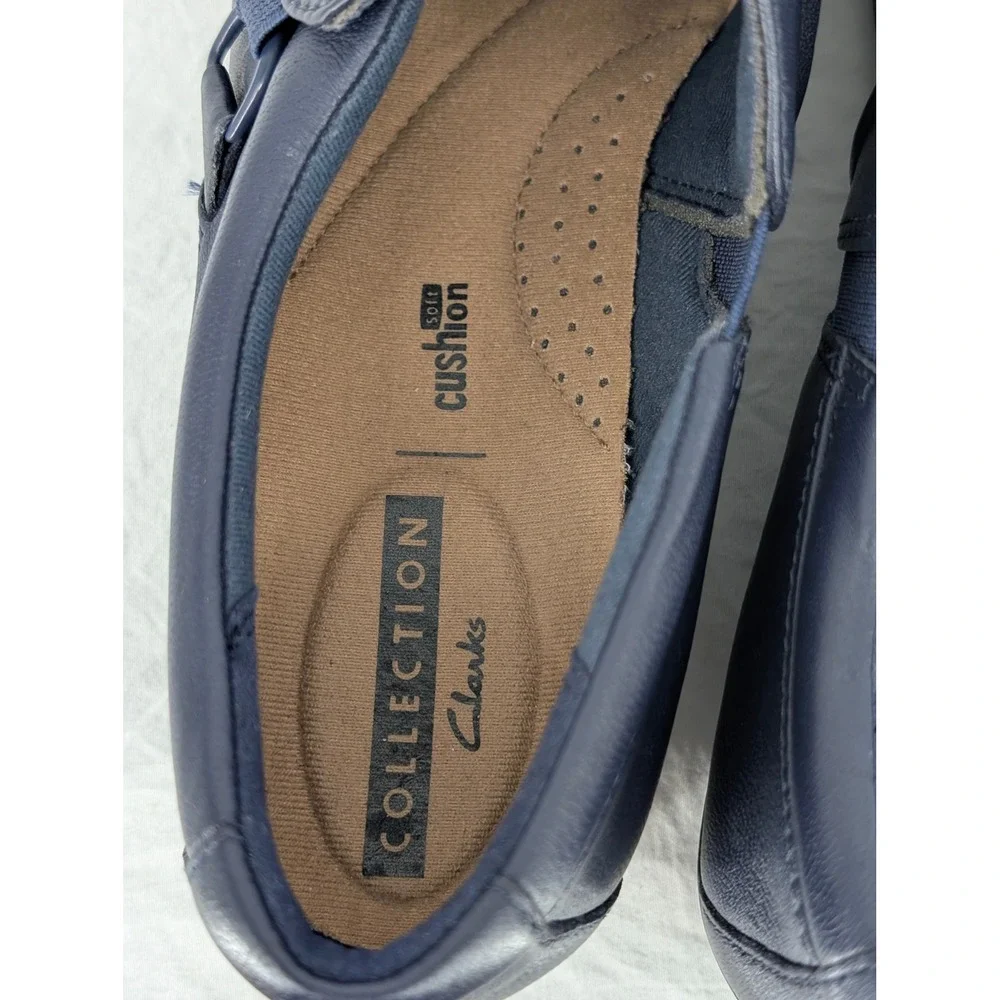 Clarks Collection Womens Navy Blue Leather Slip On Loafers 7.5 M